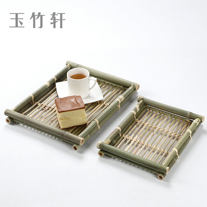 手工竹制托盤 日式長方形家用簡約茶盤 酒店用竹餐具 竹編水果盤