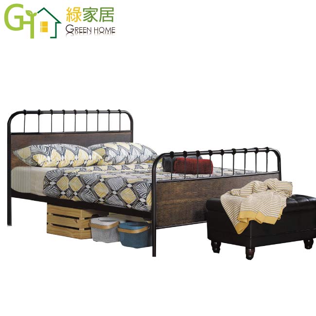 【綠家居】歐諾拉 工業風雙色5尺雙人鐵製床台(不含床墊)