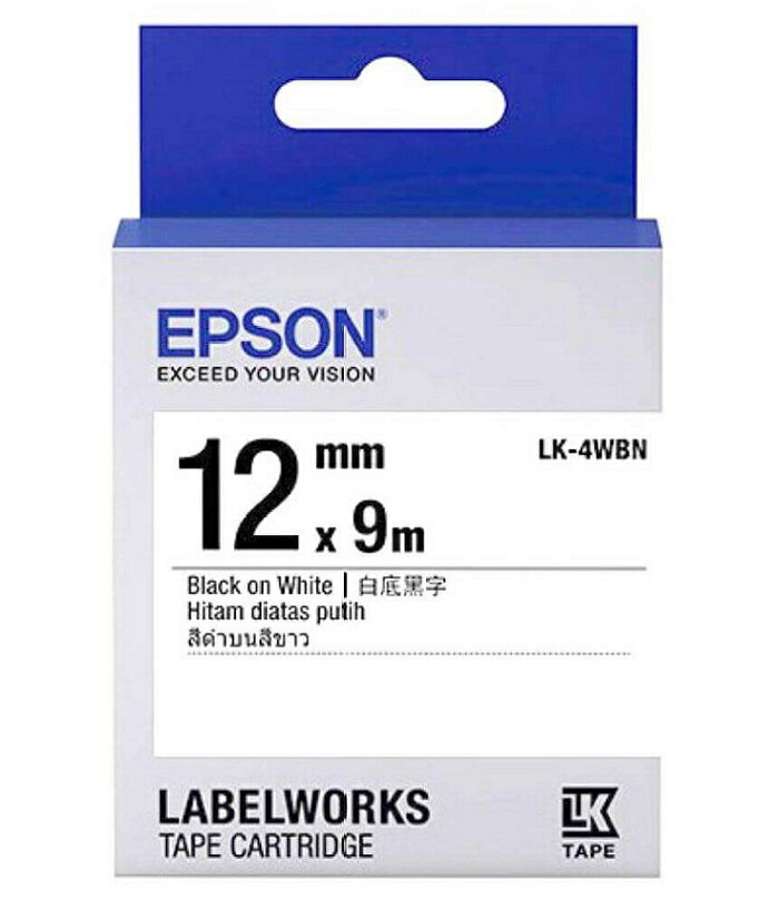 EPSON LK-4WBN S654401標籤帶 一般系列-白底黑字12mm (3入裝)