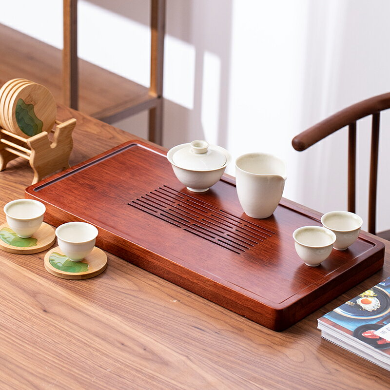 竹制茶盤托盤長方形家用中式現代簡約抽屜式儲水排水大號茶海茶臺