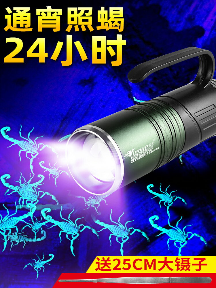 銀諾蝎子燈充電手提手電筒超亮戶外照蝎子強光紫光專用燈超長續航