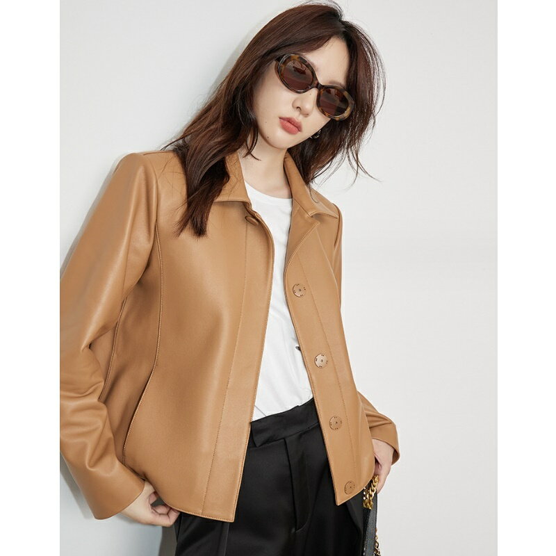 【巴黎精品】皮衣外套真皮夾克-百搭修身翻領暗釦女外套3色a1dp26