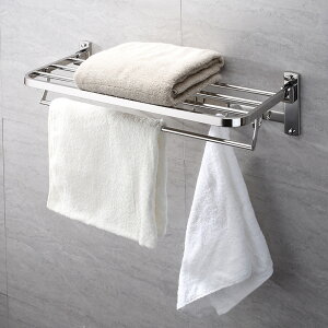 收納架 打孔式304不銹鋼毛巾架 可折疊浴室掛衣架浴巾架