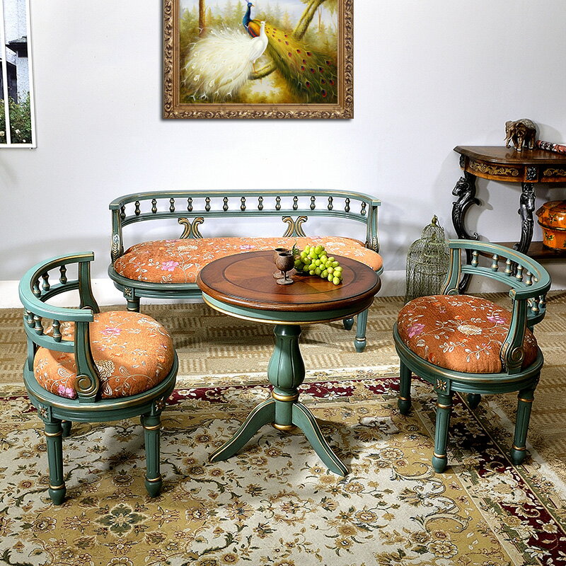 美式實木小茶幾彩繪角幾客廳沙發邊幾小戶型圓桌子圓幾復古家具