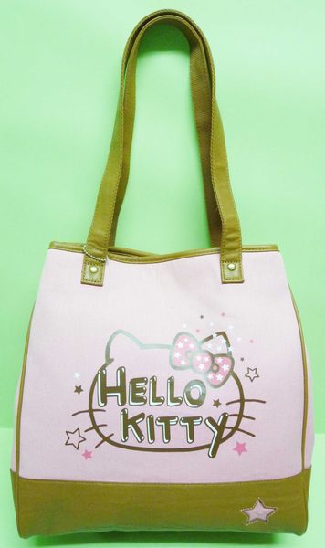 【震撼精品百貨】Hello Kitty 凱蒂貓 帆布袋手提包肩背袋 粉紅咖啡大臉 震撼日式精品百貨