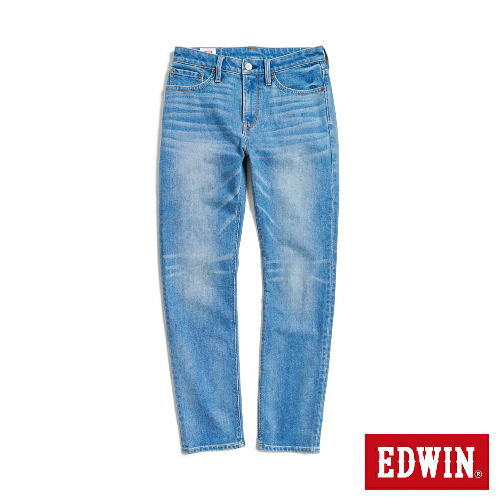 EDWIN 加大碼 RED LABEL 365 丹寧中腰窄管直筒褲-男款 石洗藍