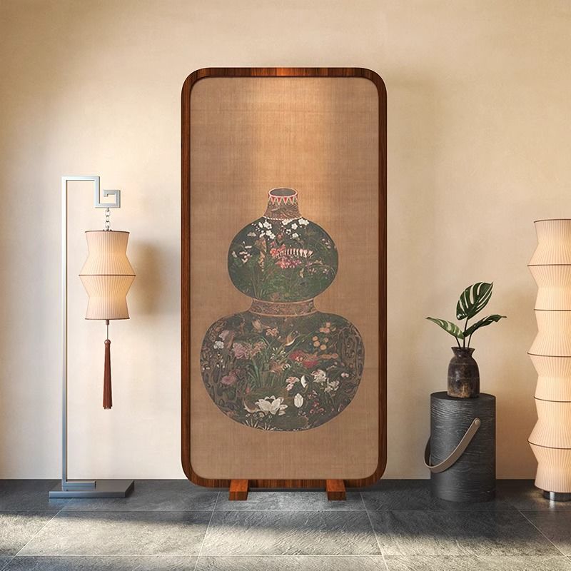 臺灣公司貨 免運/支援訂製/包安裝 聚財葫蘆入戶屏風隔斷客廳裝飾移動小戶型遮擋裝飾實木座屏 屏風 玄關 隔斷 裝飾 可移動屏風 辦公屏風 家居屏風 折疊屏風 快速出貨D