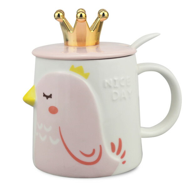 【堯峰陶瓷】皇冠動物蓋杯 (藍粉黃) 單入 贈陶瓷湯匙 | 陶瓷咖啡花茶水杯 | 情侶親子對杯