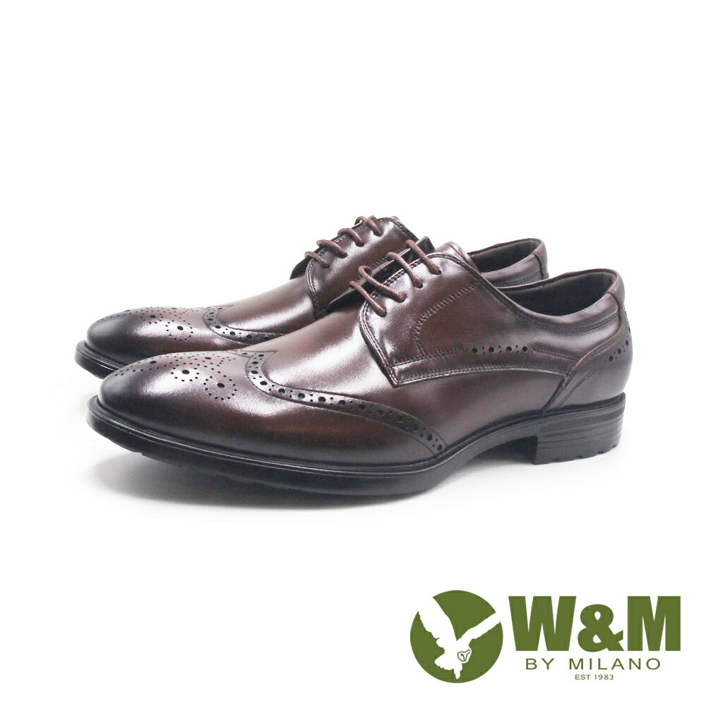 W&M(男)牛皮花紋MD彈力輕量型皮鞋 男鞋-深咖啡色