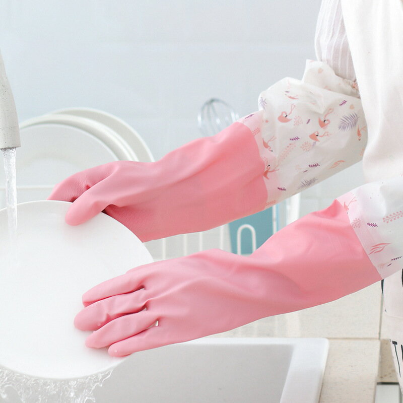 廚房冬季清潔洗衣服的家務防凍保暖橡膠洗碗刷完加絨手套加厚防水