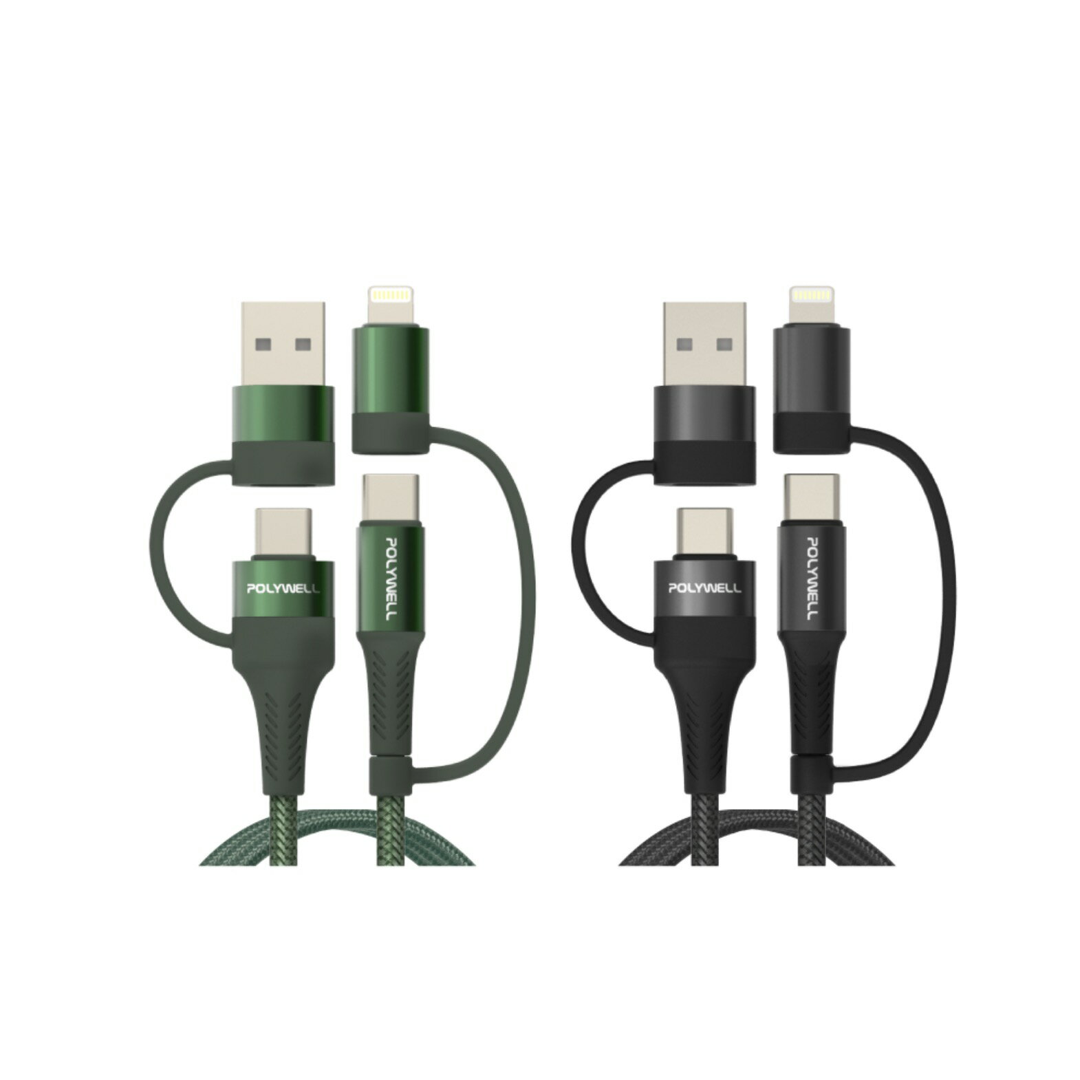 POLYWELL 四合一 PD 編織 快充線 USB A C Lightning 適用 安卓 蘋果 iphone 14 1