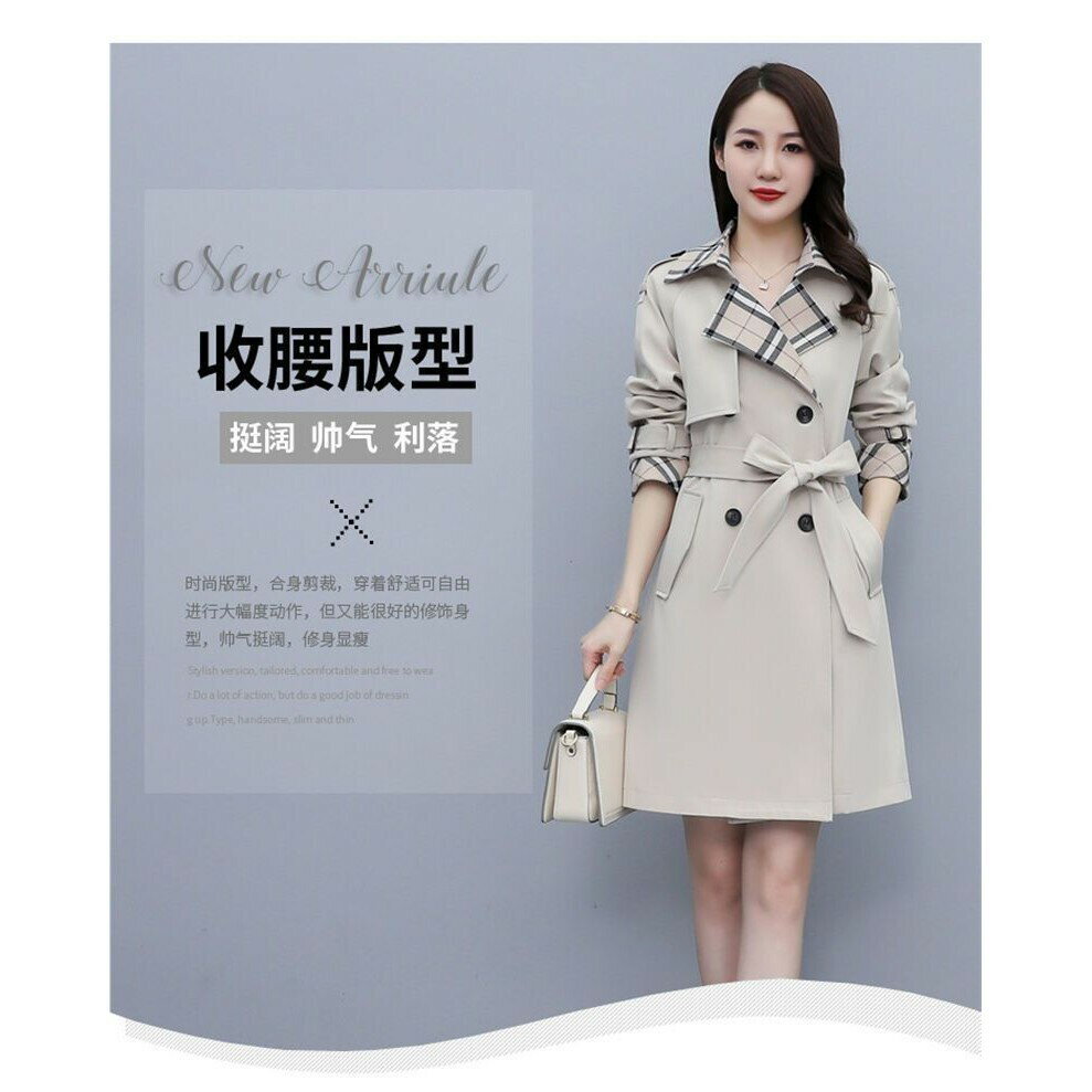 【有裡布】中長款 氣質時尚 英倫風格子 拚接風衣 高階外套女春秋2025