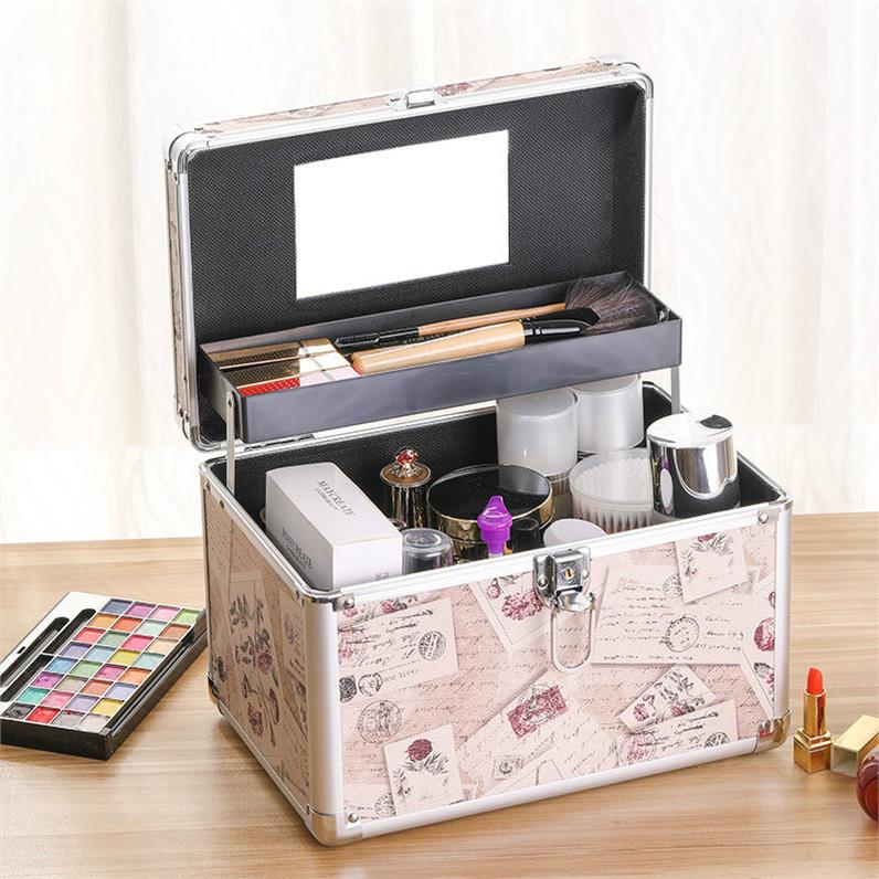 化收品收納盒翻蓋帶鎖外出旅行小盒子簡易防塵多層便攜隨身化妝品1入