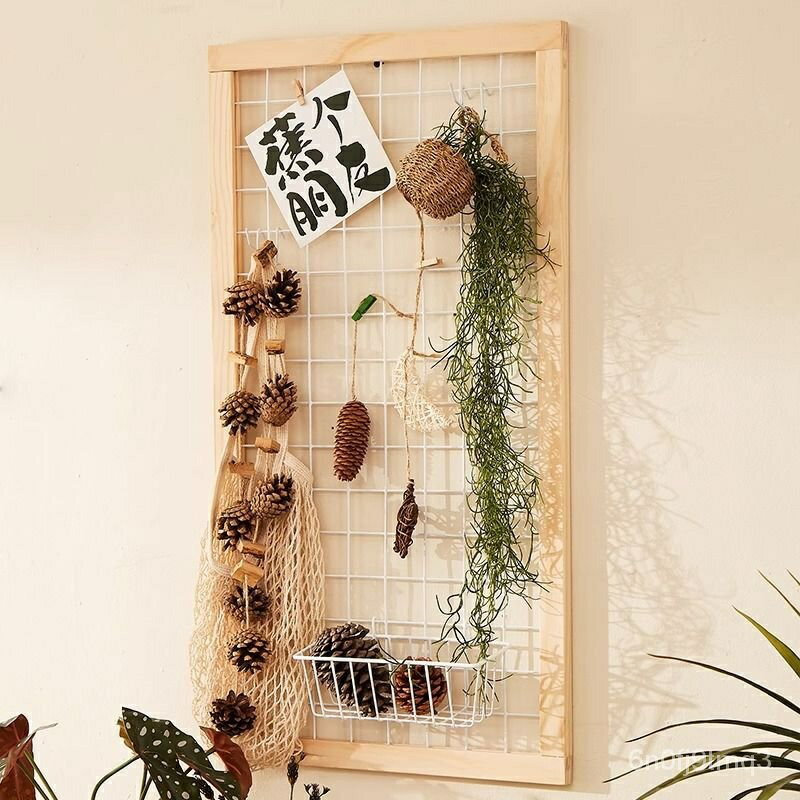 網格墻壁花架 實木墻上置物架 陽臺花園裝飾洞洞掛架 壁掛網格植物架 爬藤架 花牆 壁掛式花架