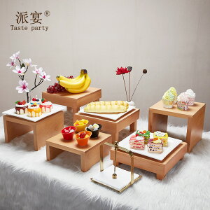 實木質自助甜品臺壽司茶歇擺臺糕點心架子餐具套裝食物展示架