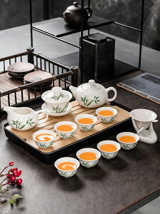 德化白瓷功夫茶具套裝整套家用客廳辦公室泡茶陶瓷蓋碗茶壺茶杯