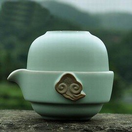【快客杯-景雲-一壺一杯/套-壺140ml杯95ml-1套/組】汝窯開片便攜式旅行辦公創意陶瓷快客杯(包需加購)-7501015