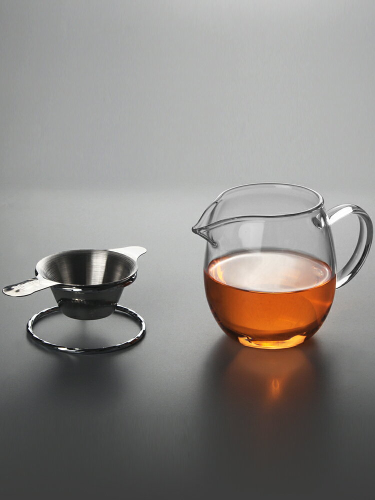耐熱茶具公道杯加厚高硼硅玻璃公杯大小號分茶杯帶茶漏器套裝過濾