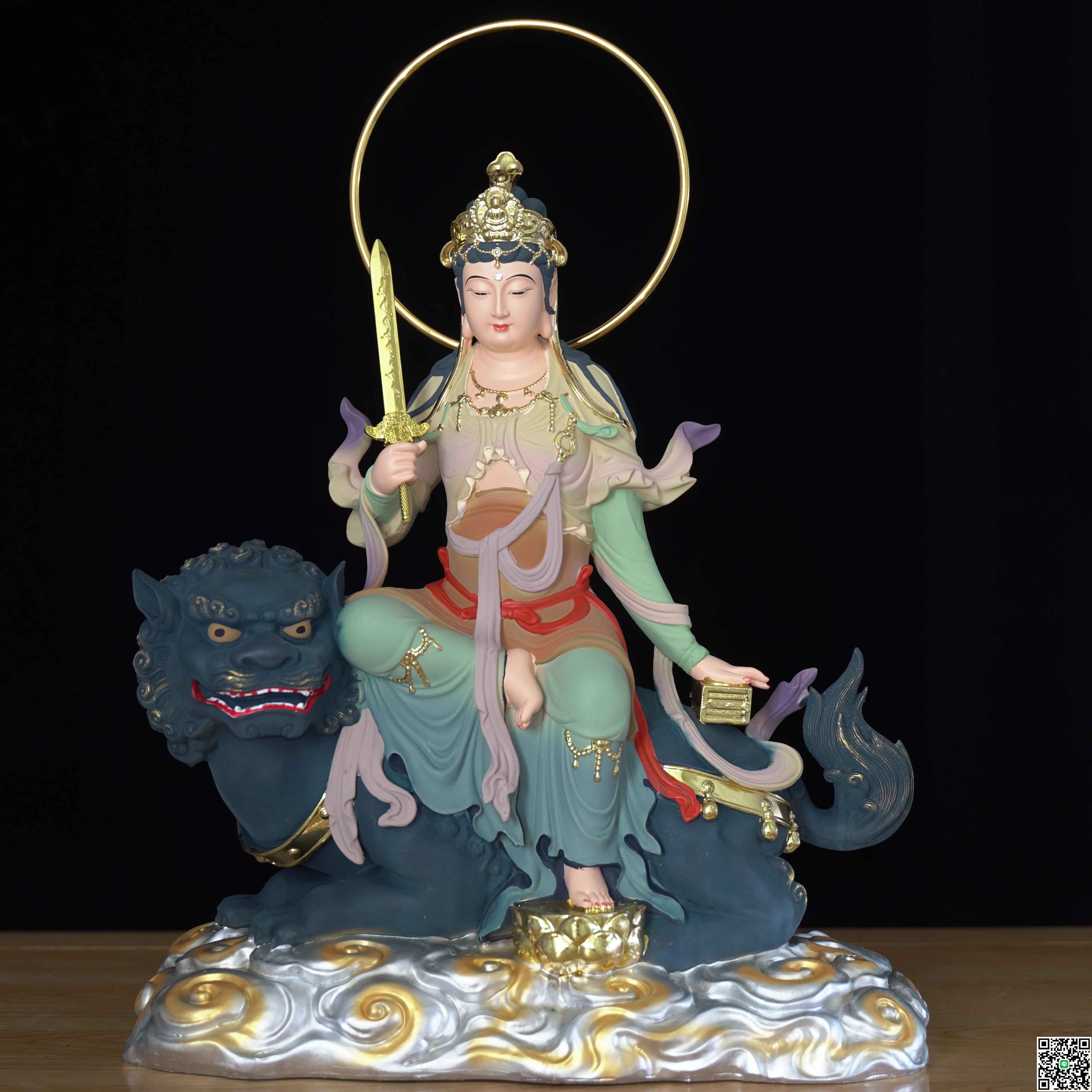 華嚴三聖佛像家用擺件工藝品文殊普賢菩薩樹脂供奉文殊菩薩神像