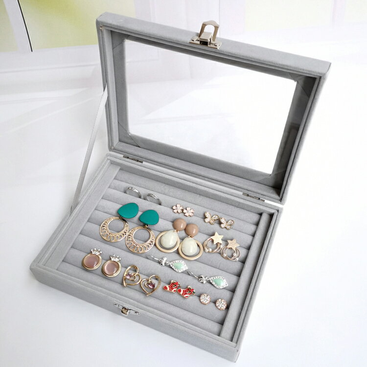 珠寶盒 首飾盒 首飾品收納盒 首飾盒戒指耳環耳釘手飾品歐式透明翻蓋防塵絨布小容量珠寶收納盒『YS1275』