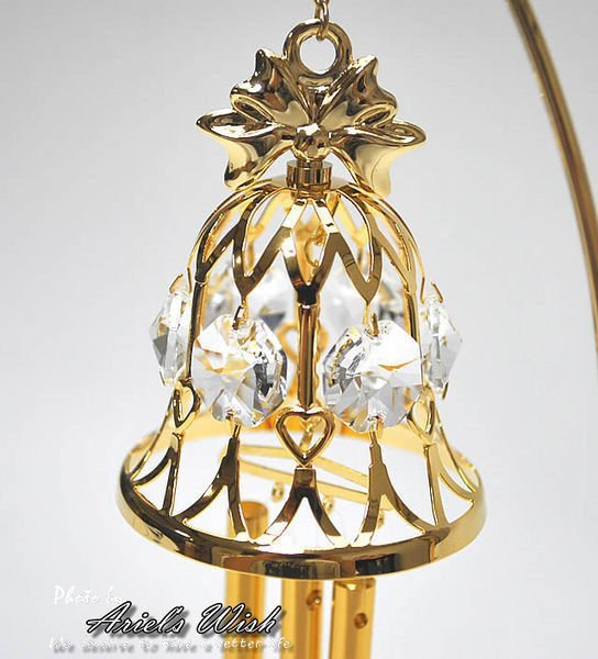 法式古典歐洲Laduree皇室貴族風-金色蝴蝶結緞帶水晶吊墜優雅水鑽玻璃立體皇冠風鈴-絕版品最後一個