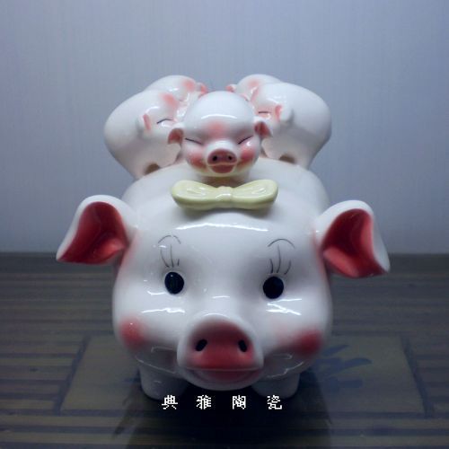 景德鎮陶瓷擺設 高檔工藝裝飾品 全家福瓷器儲錢罐1入