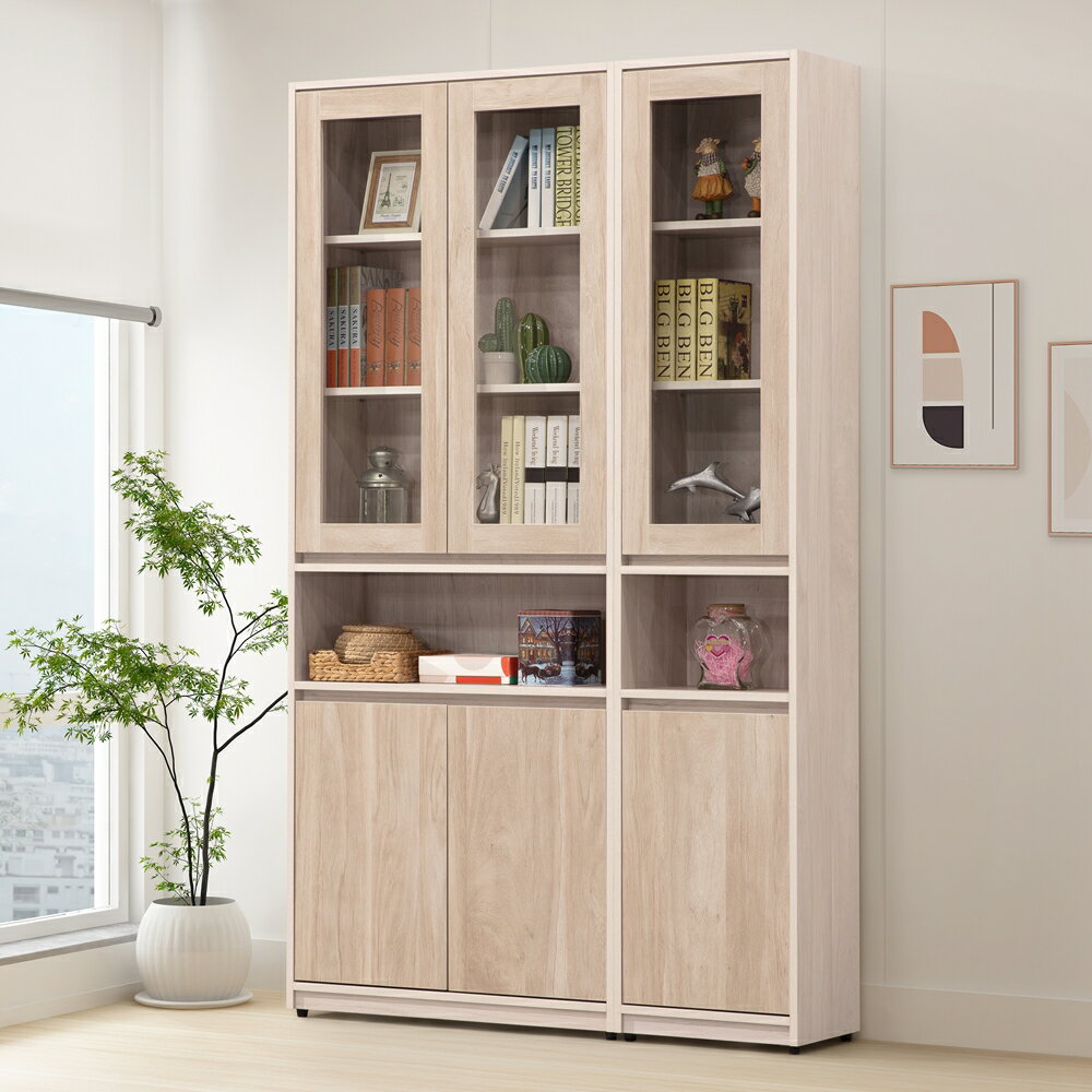 【直人木業】卓越當代日系風122公分中空玻璃書櫃｜APP結帳再賺4%點數#雙11狂購節 1