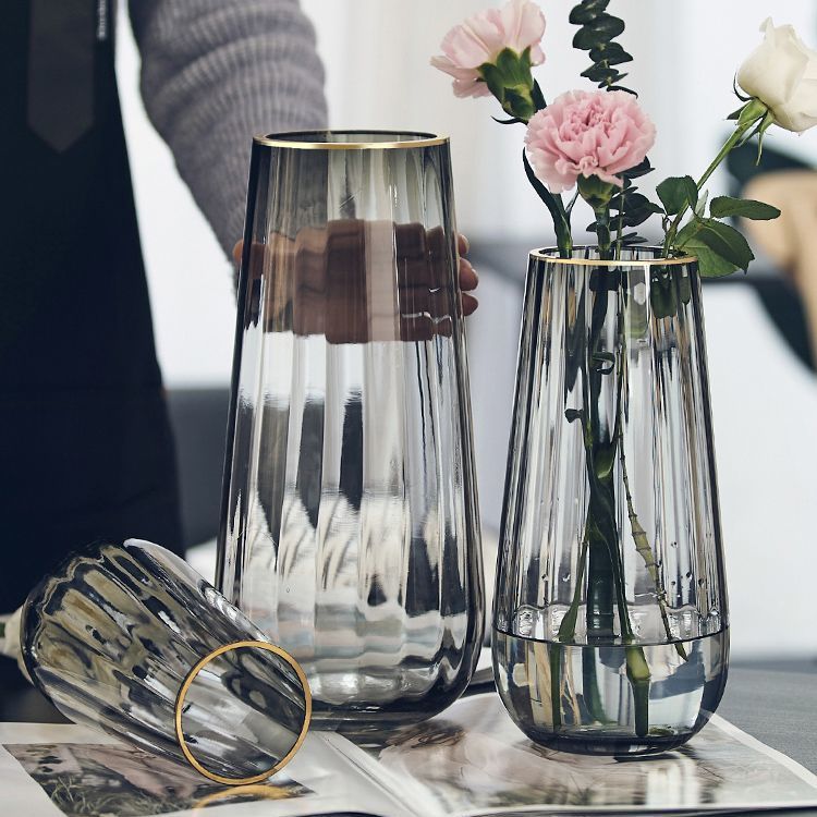 北歐簡約創意花瓶玻璃透明水養富貴竹百合客廳餐桌插花瓶擺件
