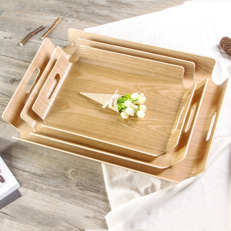 托盤水曲柳木質盤子商用家用長方形西點蛋糕餐盤烘焙店展示木制盤