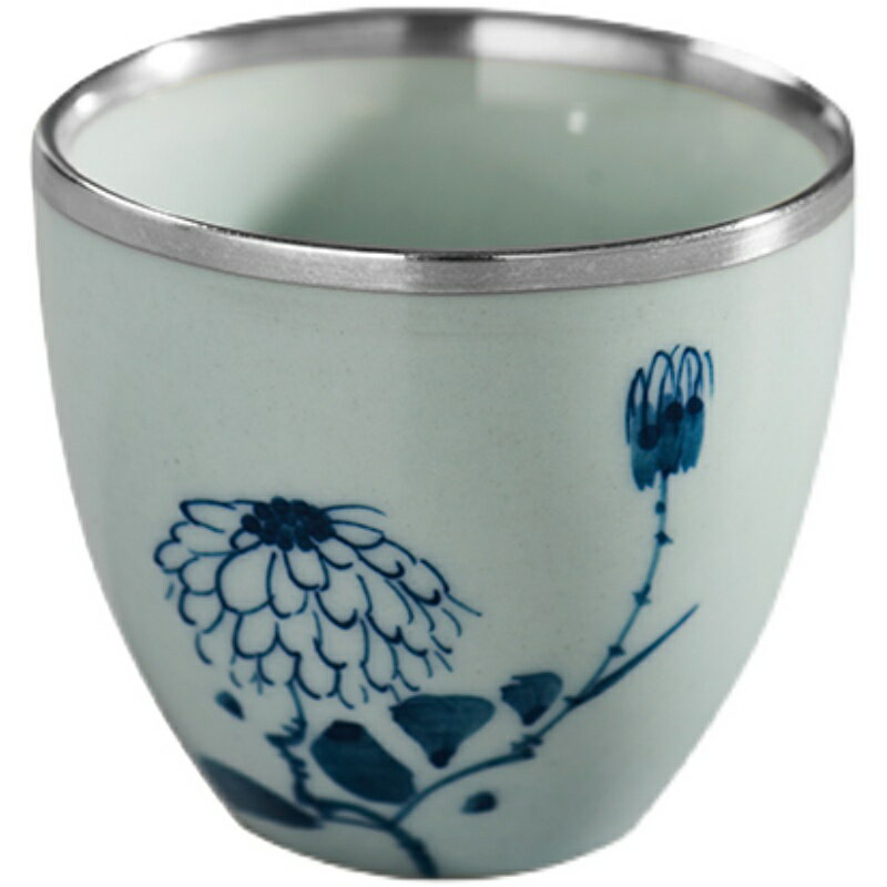 創意陶瓷茶杯手繪青花純銀銀口茶杯品茗杯單個主人杯功夫茶具茶盞 4