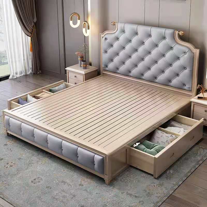 優樂悅~美式實木床雙人床主臥1.8米歐式床婚床現代簡約1.5m皮床一件代發