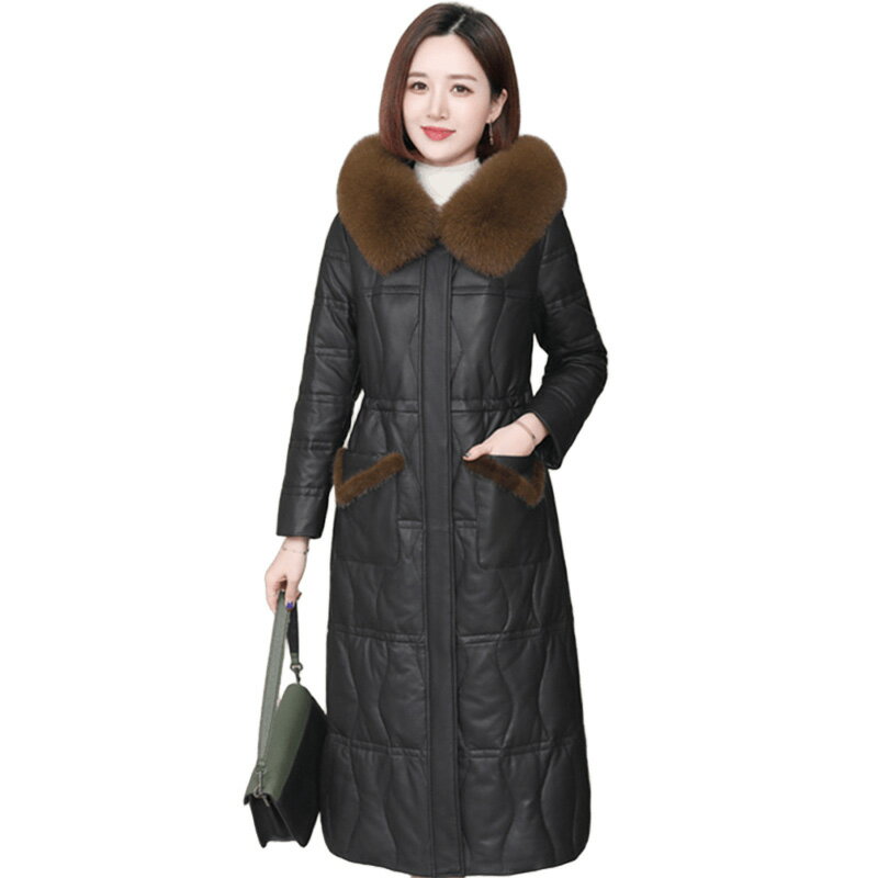 【紐約精品】 現貨+預購 真羊皮狐狸毛領白鴨絨羽絨皮衣秋冬外套寬鬆休閒女裝-毛領高貴長款女外套n1ml41