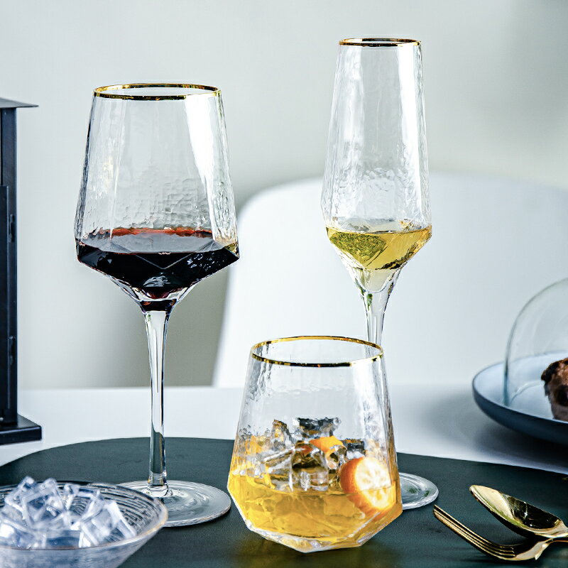 紅酒杯套裝歐式家用創意金邊透明高腳杯玻璃杯啤酒杯葡萄酒杯子
