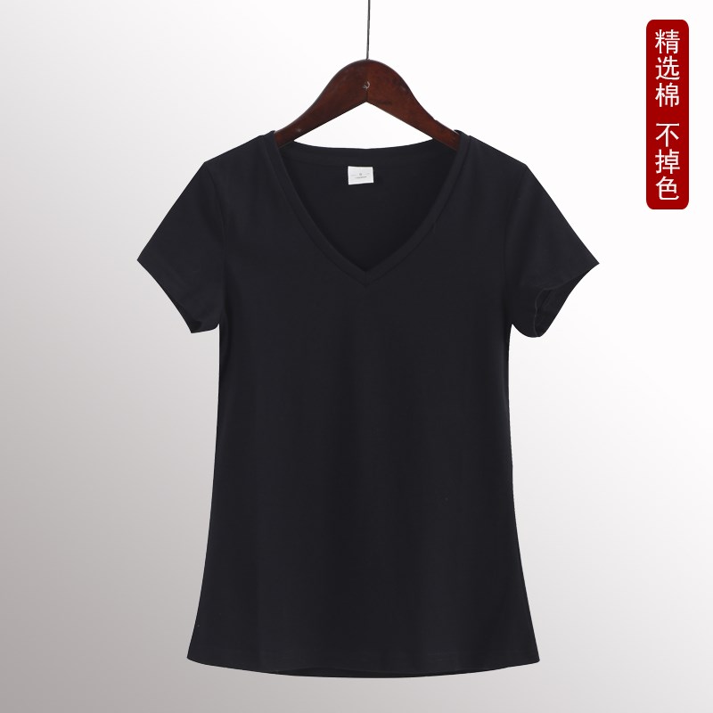 白色t恤女短袖年新款修身純棉上衣春夏季顯瘦V領圓緊身打底衫 6
