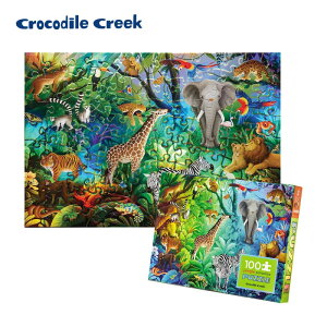 《美國 Crocodile Creek》幻彩雷射拼圖-叢林動物 100片 東喬精品百貨