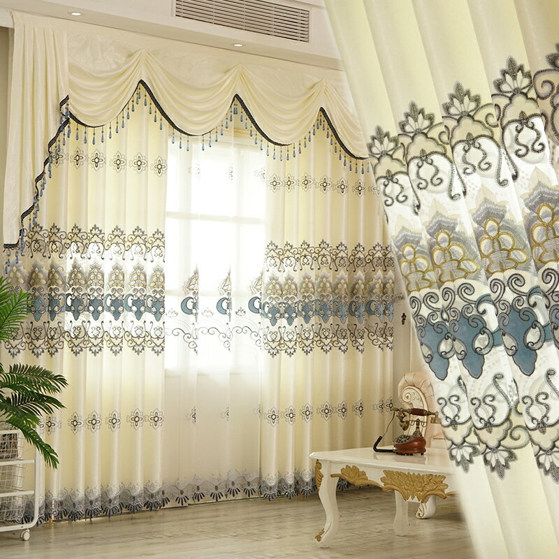 現代歐式簡約水溶繡花鏤空窗簾布紗定制窗簾成品遮光客廳臥室