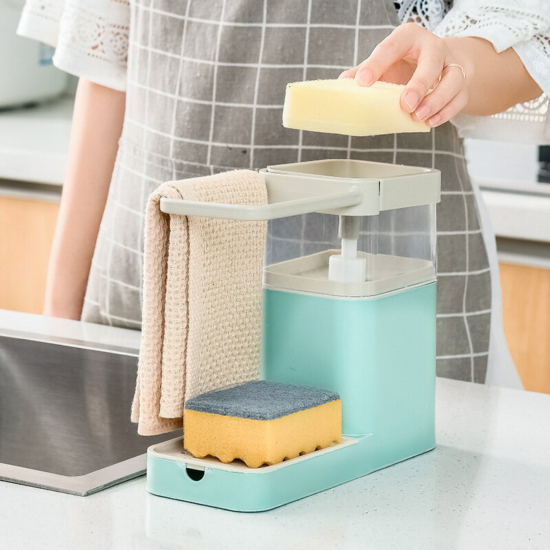 洗潔精按壓自動出液盒廚房帶毛巾桿水槽置物架可瀝水多功能收納架
