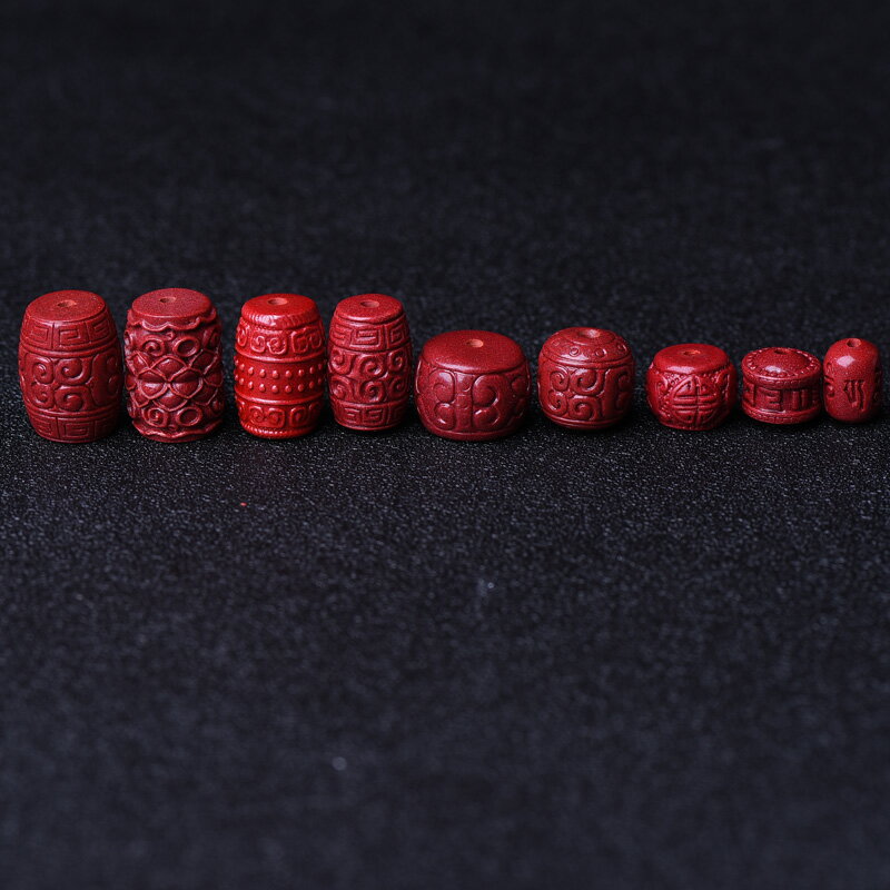 天然原礦硃砂回紋珠隔珠配件雕刻桶珠鼓珠蘋果珠手鏈散珠diy手鏈