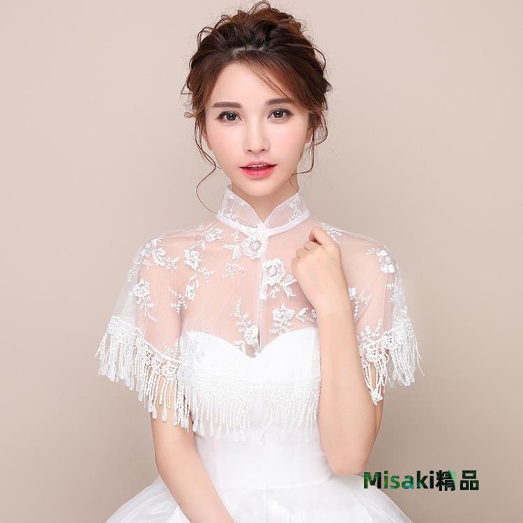 【熱賣精選】禮服披肩 新娘披肩薄款新款白色蕾絲夏季結婚斗篷小外套紅色婚紗禮服披肩女 OB8537-Misaki精品