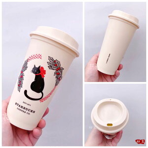 台灣星巴克塑膠可重複使用環保杯 黑貓祝福kermit隨行杯