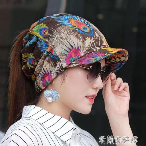 頭巾帽帽子女多功能春夏花朵民族風扎馬尾頭巾帽包頭光頭孕婦帽遮白發帽 後街小鋪直營店 樂天市場rakuten