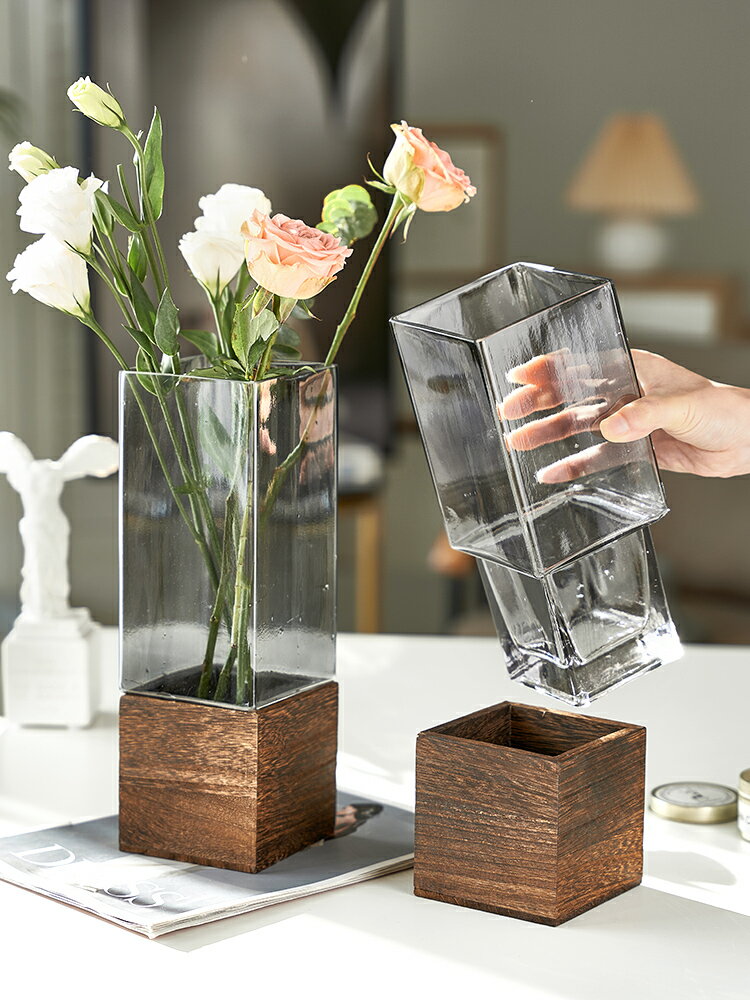 日式簡約創意輕奢擺件新款復古花瓶玻璃插花水養花客廳餐桌裝飾