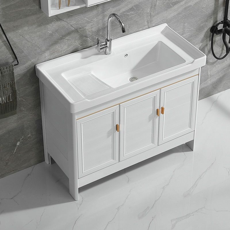 衛生間陽臺陶瓷洗衣盆帶搓板水槽太空鋁白色落地浴室櫃組合洗臉盆