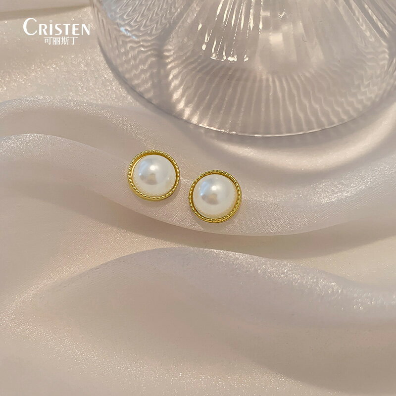 2021年新款潮女金邊珍珠耳釘氣質簡約小巧耳環高級感優雅輕奢耳飾