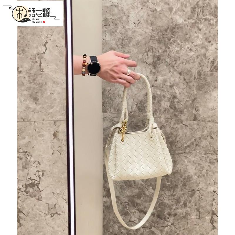 【臺灣公司貨】羊皮編織包包女小眾水桶包新款高階感真皮手拎菜籃子包單肩包