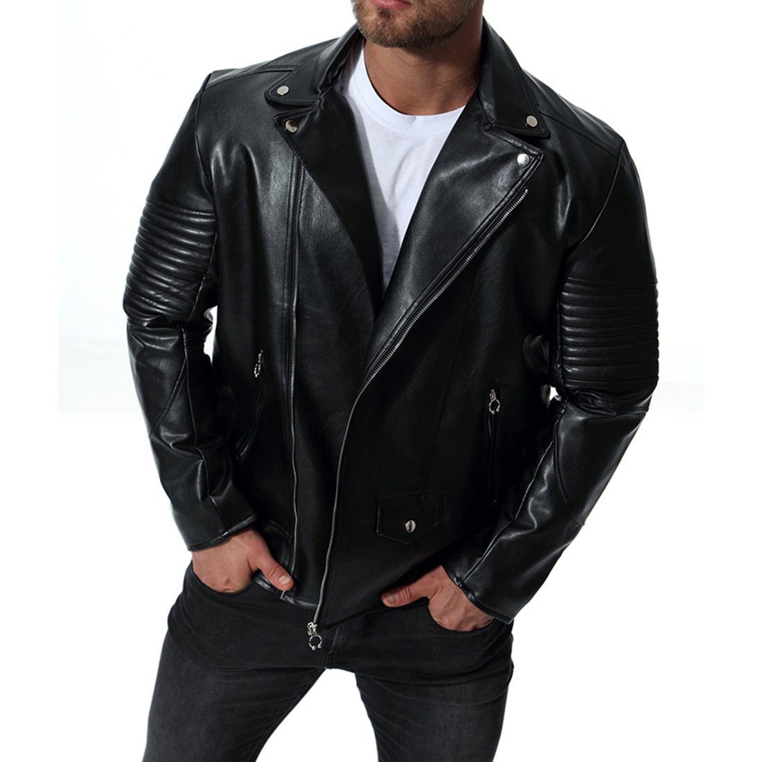 FINDSENSE品牌 新款 韓國 長袖 皮衣 歐碼 潮流 型男 機車 皮衣 夾克