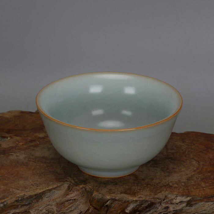 宋汝窯天青釉開片小碗杯主人茶杯井開款手工仿古瓷古玩收藏擺件