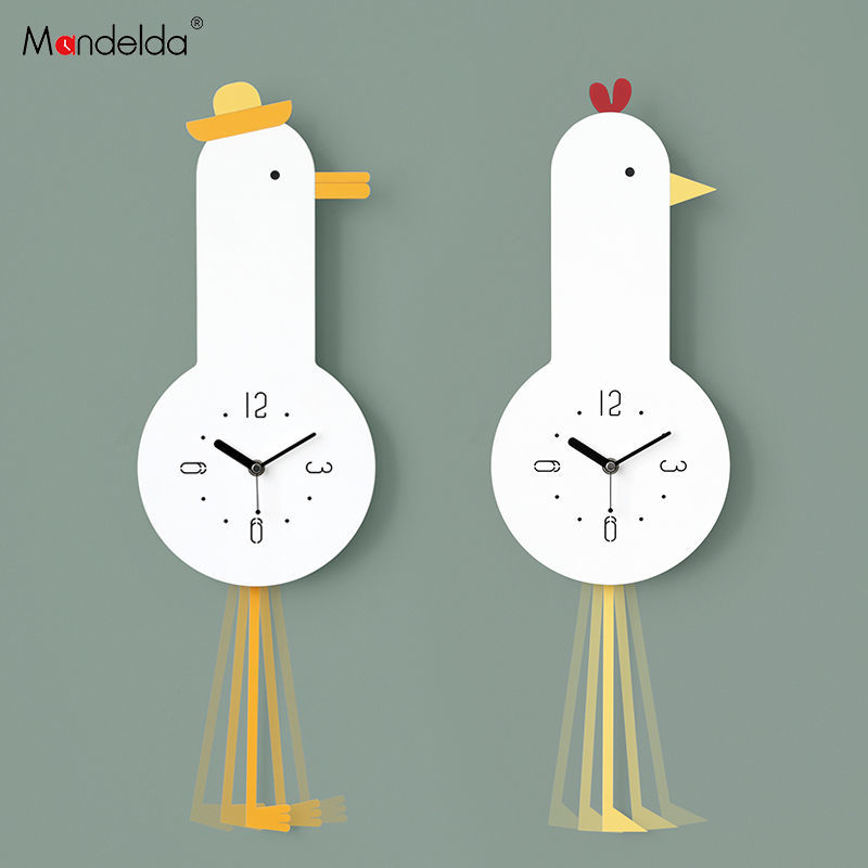 掛鐘 mandelda網紅動物掛鐘客廳家用個性創意現代簡約掛墻免打孔搖擺
