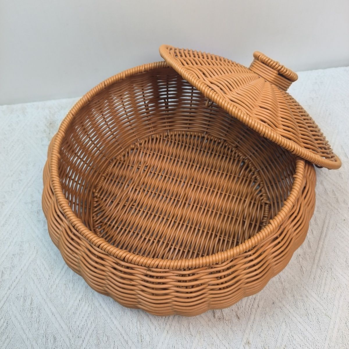 【名創良品】臺灣公司/開發票/最低價/雞蛋筐饅頭筐藤編收納帶蓋手工編織客廳水果圓形零食饅頭雞蛋家用J-19公司貨