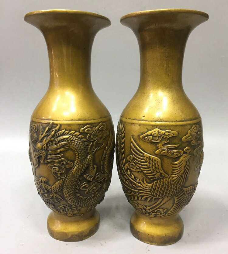 開光銅器純銅黃銅龍鳳花瓶龍鳳呈祥小號花瓶客廳辦公室工藝品擺件